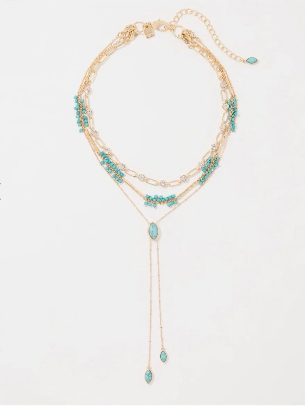 NWT WHITE HOUSE BLACK MARKET Gold & Turquoise Multi-Layer Drop Necklace
